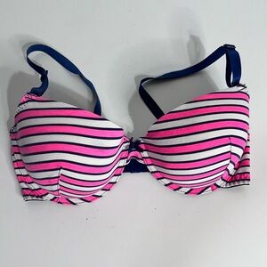 Fruit of the Loom Barbie Pink & Navy Striped Bra Bikini Top 36D